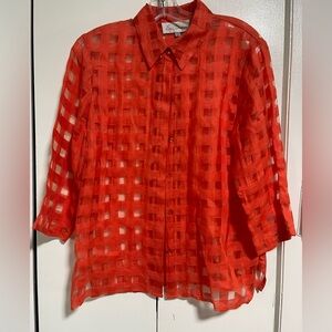 Earl Rutenberg Orange-ish Red Sheer Square Pattern Button Down Shirt